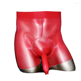 Underpants U Convex Pouch Sexy Men G-string High Waist Oil Glossy COCK Ring JJ Open Thong Sheer See Underwear Gay Wear Plus Size