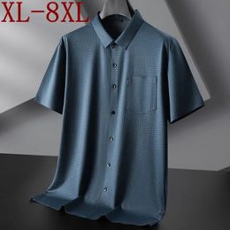 8XL 7XL 6XL 2023 Summer High End Ice Silk Breathable Paid Shirt Men Brand Clothing England Style Business Pocket Mens Shirts 240424