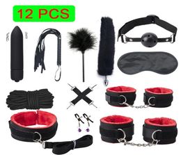 BLACKWOLF Bed Bondage Set BDSM Kits Exotic Sex Toys For Adults Games Leather Handcuffs Whip Gag Tail Plug Women Sex Products Y20117094838