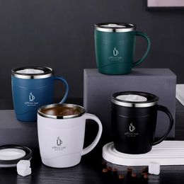 304 Stainless Steel Coffee Cup Mug With Lid Insulated Double Wall Tumbler Handle Heatresistant Drinkware 240418