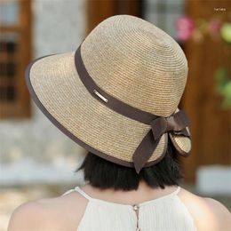 Wide Brim Hats Hat For Women In Spring And Summer With Woven Ribbon Bows Which Is Versatile Outdoor Travel Beach Sunshade
