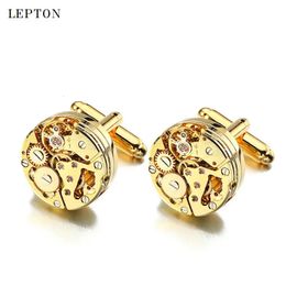 Lepton Watch Movement Cufflinks For Mens Business Steampunk Gear Watch Mechanism Cufflink Men Wedding Cuff links Relojes gemelos 240419