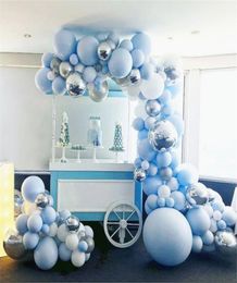 191pcs 4D Round Foil Balloon Garland Arch Blue White Latex Balloons Birthday Wedding Decoration Party Supplies Pump Inflator8863973