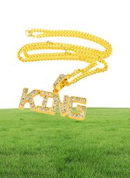 Pendant Necklaces Men Hip Hop Full Rhinestone King Shape Pendants Bling Iced Out Cuban Link Chain Hiphop Necklace Jewellery W34360960