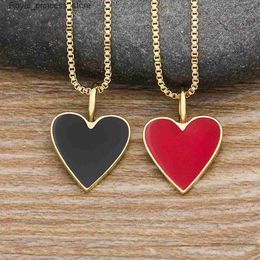 Pendant Necklaces AIBEF Fashion Tiny Red Black Heart Dainty Necklace Gold Plated Womens Chain Necklace Edge Jewellery Accessories Girls Gift Q240426