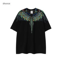 Chaopai Mb Short Sleeve Gradient Colourful Wing T-shirt for Men and Women Couples Black White Feather Half Tee 5I1V