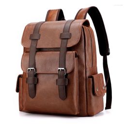 Backpack Leather Shoulder Waterproof Men Retro Large Capacity Casual Business Laptop Bags For Students Schoolbag Travel