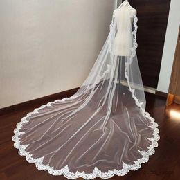 Wedding Hair Jewellery High Quality Mantilla Style Wedding Veil Vintage Lace Trim Bridal Veils 1 Layer 3M Long Head Veil with Metal Comb