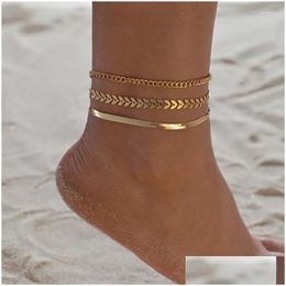 Anklets 3Pcs/Set Gold Color Simple Chain For Women Beach Foot Jewelry Leg Ankle Bracelets Accessories Drop Delivery Otoam