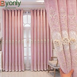Curtain Pink Embossed Embroidered Window Screen Thickened Chenille Shading Curtains For Living Room Bedroom French Balcony