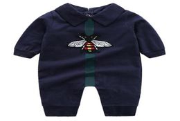 Little Bee Newborn Baby Boy Girl Romper White Dark Blue Cotton Jumpsuits Lapels Long Sleeved Infant Toddler Clothes7411992