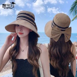 8502 Summer Sunshade Hat Children's Korean Fashion Bow Fisherman Hat Outdoor Play Face Covering Sunscreen Sun Hat