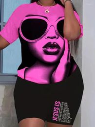 Women's Tracksuits Pink Portrait Round Neck Short Sleeves Shorts Printed Sets Summer Ethnic Tribe Two Piece Casual Streetwear Clothing