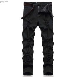 Men's Jeans New mens elastic tight fitting jeans high-quality and fashionable mens solid slim denim pantsL2404