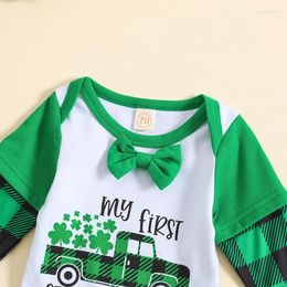 Clothing Sets My First St Patricks Day Baby Boy Outfit Born Long Sleeve Bowknot Romper Plaid Pants Set Infant 2Pcs Clothes