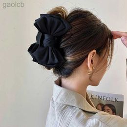 Hair Clips Barrettes Black Double-sided Bow Clip Women Large Satin Shark Hair Claw Solid Bowknot Hairpin Barrettes Headbands Fashion Hair Accessories 240426