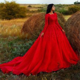 Party Dresses Gorgeous Red Long Sleeves Evening 2024 Luxury Appliques Bead Lace Formal Gown Moroccan Marriage Outfits