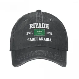 Ball Caps Flag Of Saudi Arabia EST.1932 Riyadh Unisex Adult Charcoal Washed Denim Baseball Cap Men Vintage Cotton Patriotic Trucker Hat