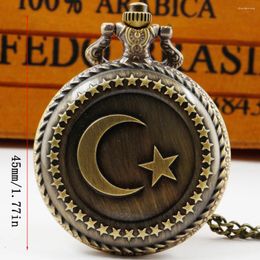 Pocket Watches Bronze Turkey Flag Design Moon Star Circle Quartz Antique Watch For Men Women JFC047