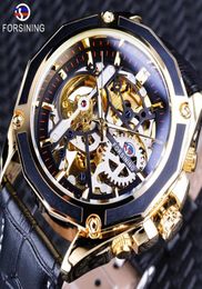 Forsining Transparent Case Gear Movement Steampunk Men Automatic Skeleton Watch Top Brand Open Work Design Self Winding254I8620651