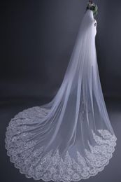 Cathedral Train White Long Wedding Veil 338m Bridal Veils Top Quality Wedding Accessories Floral Applique with Beads7260783