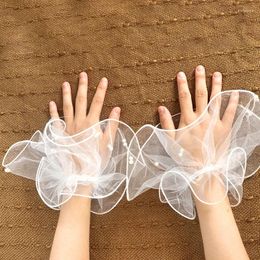 Party Supplies Tulle Wrist Cuffs Pearl Lace Mesh Fake Flared Sleeves Ruffles Wristband Black White Color Decorative Gloves Wedding