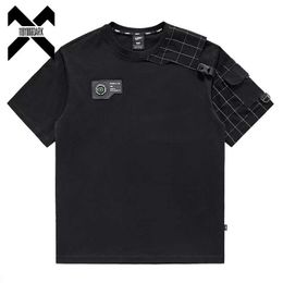 T-shirts Taktiska män Techwear Plain Patch Work Funktion 2023 Summer Street Clothing Haruku Black T-Shirt Topp 240426