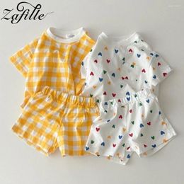 Clothing Sets ZAFILLE Summer Kids Infant Outfits Plaid Heart Print Baby Clothes Set Leisure Top Shorts Korean Style Children Boys