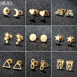 Stud Golden Minimalist Stainless Steel Earings Small Heart Round Star Geometric Stud Earrings for Women Bicycle Fitness Sport Jewellery d240426