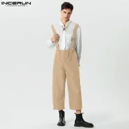 Men's Pants INCERUN 2024 American Style Men Rompers Loose High Waisted Wide Leg Jumpsuits Casual Streetwear Solid Shoulder Strap S-5XL