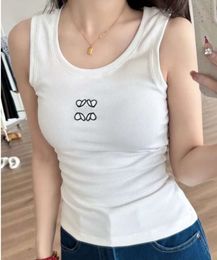 Womens Tanks Camis Anagram-embroidered cotton-blend tank top Shorts Designer T Shirts Suit Knitted Femme Cropped Jersey Ladies Tees Tops Designer Fashion C45346