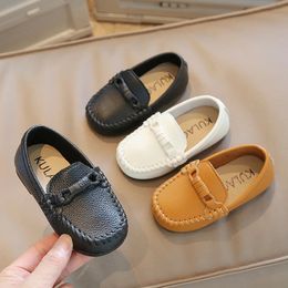 Boys Leather Shoes Black White for School Party Wedding Kids Formal Flats Loafers Slip-on Soft Loafers Children Moccasins 21-30 240419