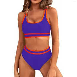 Women's Swimwear 2024 Fashion Colour Blocking Beachwear Bathing Suits Summer Sexy High Waisted Bikini Sets Sporty Two Piece Swimsuit