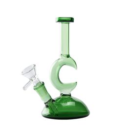 Paladin886 GB035 About 7.08 Inches Height Glass Water Bong Half Moon Shaped Dab Rig Smoking Pipe Bubbler 14mm Male Dome Bowl Quartz Banger Nail