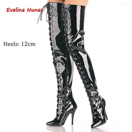 Boots Black Stiletto Over The Knee Women's Leather Side Zipper Pointed Toe Fashion Plus Size Elastic Sexy Shoes