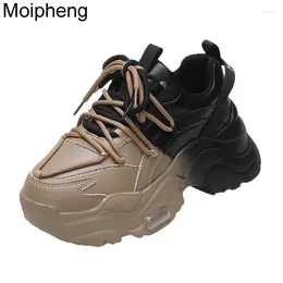 Casual Shoes Moipheng Sneakers Women Top Quality Leather Platform 8cm High Heel Round Toe Mixed Colours Dad
