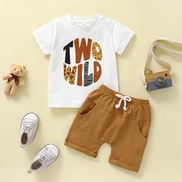 Clothing Sets Baby Boy Birthday Outfit Two Wild Animal Print Short Sleeve T Shirt Elastic Waist Shorts Set Cake Smash Clothes 2-4T