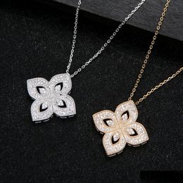 Pendant Necklaces New Women Clover Iced Out Pendants Link Chain Jewellery Gold Sier Fashion Cubic Zirconia Rhinestone Four Leaf Flower N Dhsy8