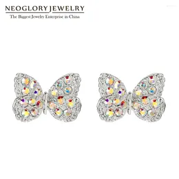 Stud Earrings Neoglory Fashion Cubic Zirconia Small Cute Butterfly Design For Women Lovely Gifts Jewellery 2024 Brand