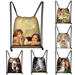 Backpack Style Vintage Little Angel Painting Women Casual Daypack Girls Drawstring Bags Ladies Storage For Travel Shoes Holder