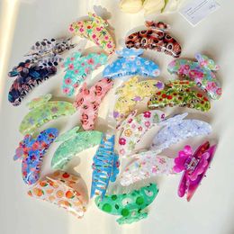 Clamps YHJ New Large 11CM Floral Grasp Clips Korea Hairstyle Colorful Shark Crabs Hair Grip Hair Clip Claw Hair Accessories for Women Y240425