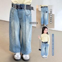 Trousers Children Clothing Girls Denim Pants Spring Summer Korean Style 2024 Blue Loose Casual Simple Wide-leg