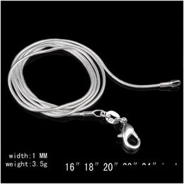 Chains 925 Sterling Sier Snake 1Mm Fashion Men Women Statement Necklaces Lobster Clasp Jewelry Accessories For Pendant 16 18 20 22 24 Dhmql