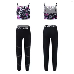 Clothing Sets Kids Girls Gymnastics Workout Sport Suit Sleeveless Cropped Tops And High Waist Pants Set For Running Dance Exercise Outfits