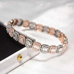 Coutom Hip Hop Jewelry 10k Gold /s925 Silver Iced Out Clustered Baguette Cut Vvs Moissanite Diamond Chain Tennis Bracelet