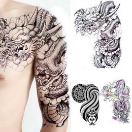 Tattoo Transfer Half Arm Shoulder Waterproof Temporary Tattoo Sticker Cool Dragon Buddha Lotus Body Art Fake Women Sleeve Men Personality Tatoo 240427