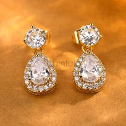 Stud S925 Silve Luxury Waterdrop Earrings for Women Girls Sparking Teardrop Cubic Zirconia Stone Inlayed Drop Earrings Jewelry d240426