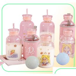 Mug Hooks Sailor Moon Sile Glass Bottles Kawaii Water Bottle Eco Friendly With A St Glasses Cute Cups Waterbottle Me Drop Delivery H Dhwjv