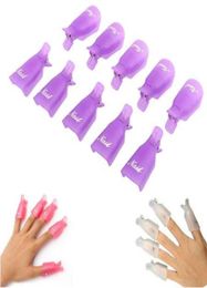 GUJHUI 10PCS Plastic Nail Art Soak Off Cap Clip UV Gel Polish Remover Wrap Tool Nail Art Tips for Fingers Purple High Quality5611780