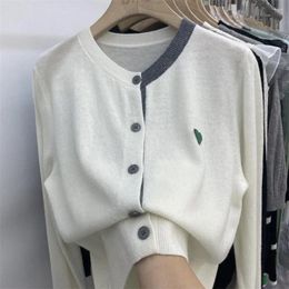 Women's Knits Women Knit Top Cozy Round Neck Cardigan For Fall Winter Single-breasted Sweater Coat With Color Matching Elastic Long